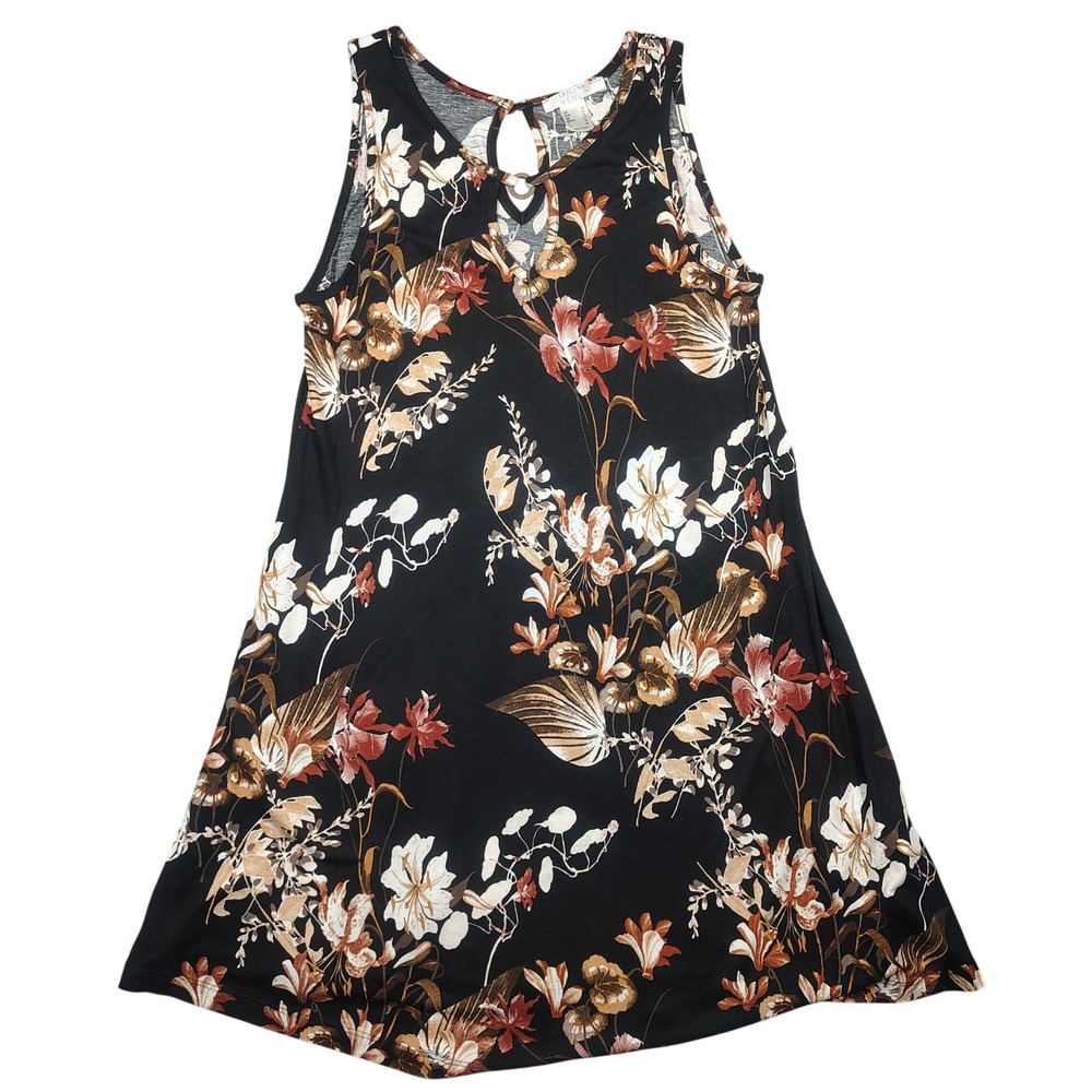 Lascana for Venus Dress Womens M Black Floral Keyhole Sleeveless Viscose Swing